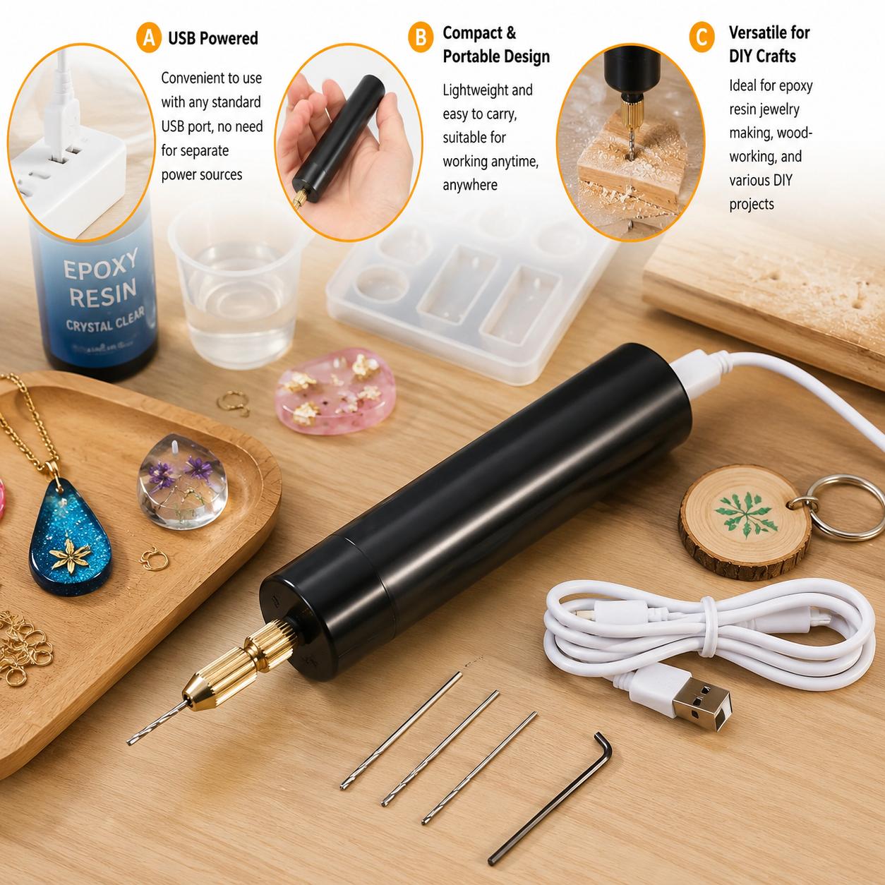 Jewelry Making Kit Professional - Мини-электродрель с питанием от USB, портативный